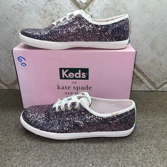 🆕 Keds x Kate Spade Kids Champion Glitter Dipped Satin Laced Sneaker, Mu…