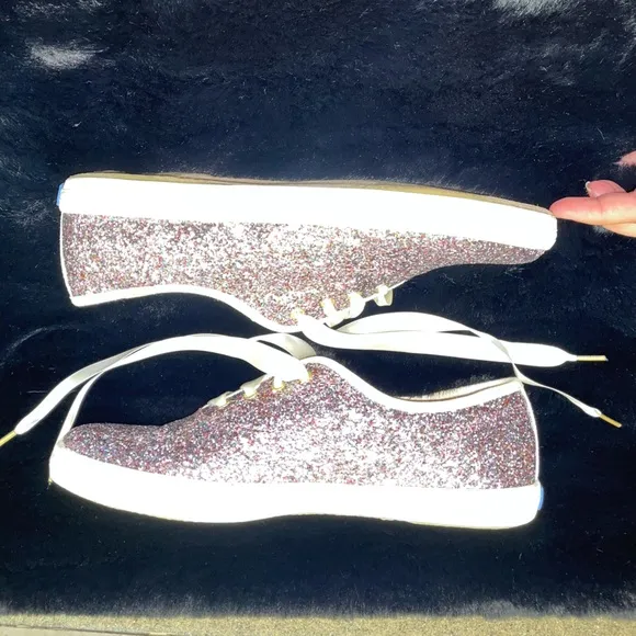 🆕 Keds x Kate Spade Kids Champion Glitter Dipped Satin Laced Sneaker, Mu…