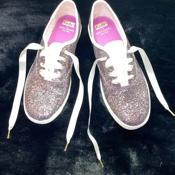 🆕 Keds x Kate Spade Kids Champion Glitter Dipped Satin Laced Sneaker, Mu…