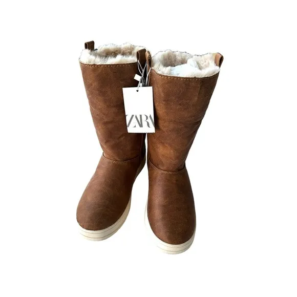🆕 Zara NWT Ankle Boots with Faux Fur Cuffs Size 3.5 US