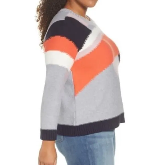 1 State Colorblock Abstract Pullover Knit Sweater