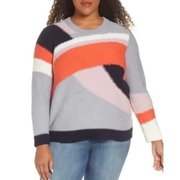 1 State Colorblock Abstract Pullover Knit Sweater
