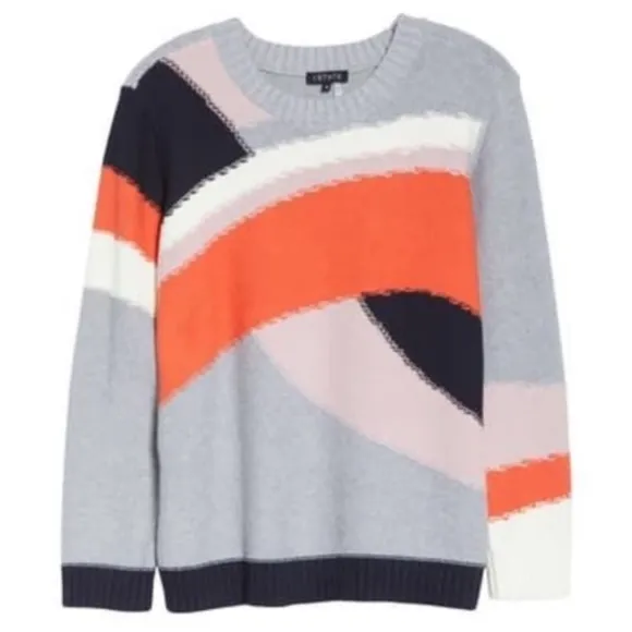 1 State Colorblock Abstract Pullover Knit Sweater