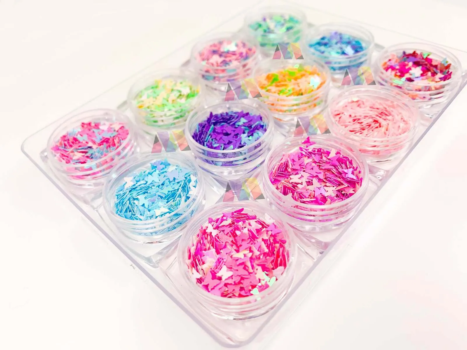 12 Pack Nail Art - Mixed Colors Butterfly Nail Glitter