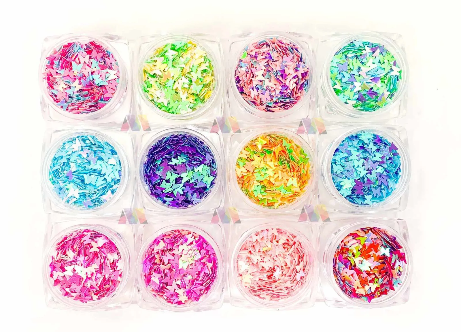 12 Pack Nail Art - Mixed Colors Butterfly Nail Glitter
