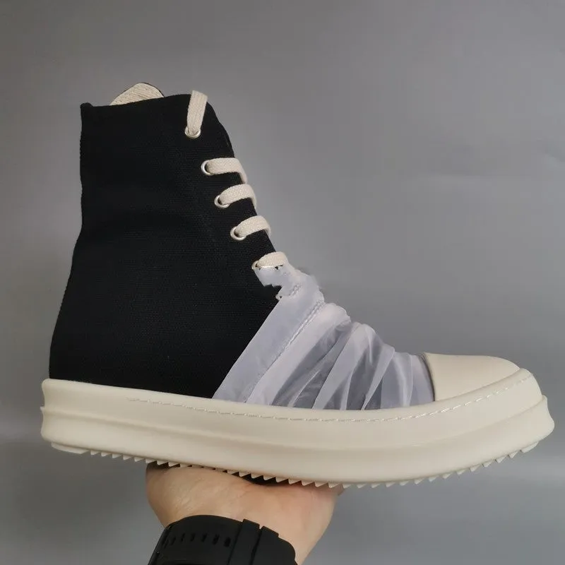 19SS High-Top Shoes - Stylish Canvas High-Top with Thick Sole