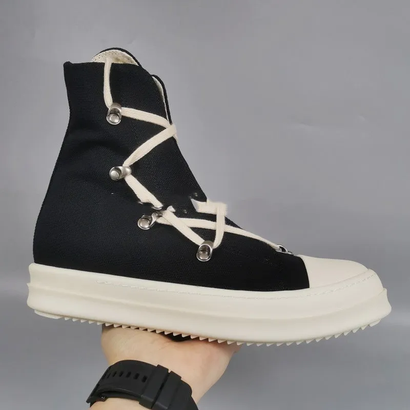 19SS High-Top Shoes - Stylish Canvas High-Top with Thick Sole