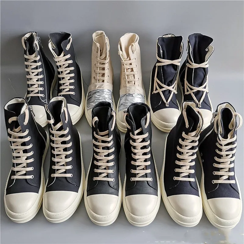 19SS High-Top Shoes - Stylish Canvas High-Top with Thick Sole