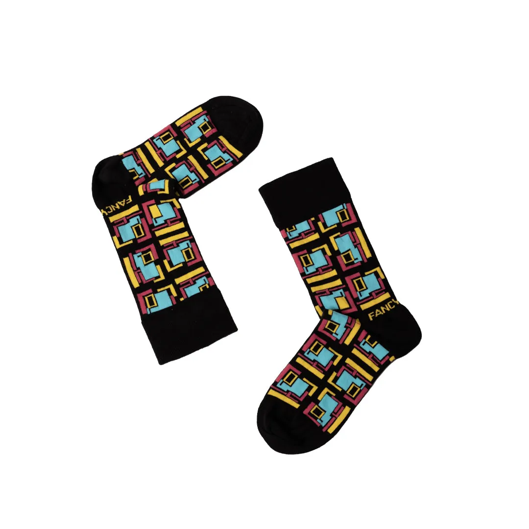 2 Pack Black and Purple Geometric Socks