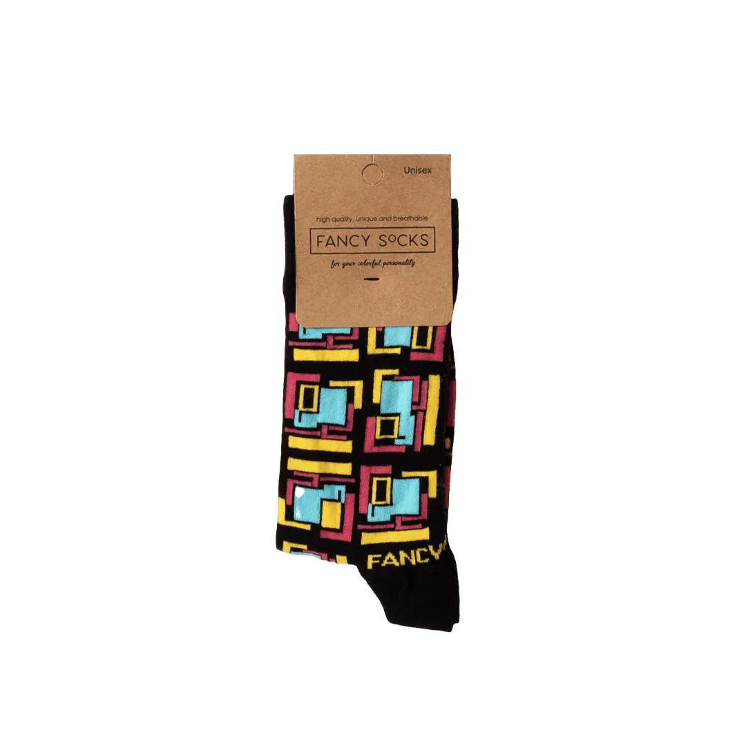 2 Pack Black and Purple Geometric Socks