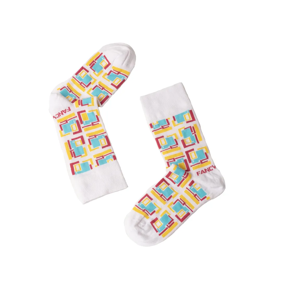 2 Pack Green and White Geometric Socks