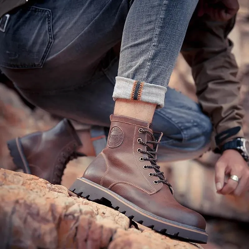 2021 Winter Boots Work Men Martens Boots Genuine Leather Men Ankle Boots Motorcycle Male Shoes Winter Shoes Size 44