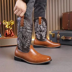 2024 Men’s National Style Floral Engraved High-Top Boots – Vintage Palace-Inspired Work and Motorcycle Boots