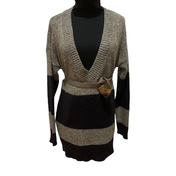 2PC FRENCH CONNECTION COLOR BLOCK WOOL &amp; LINEN V-NECK SWEATER &amp; TURTLENECK SZ S