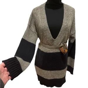 2PC FRENCH CONNECTION COLOR BLOCK WOOL &amp; LINEN V-NECK SWEATER &amp; TURTLENECK SZ S