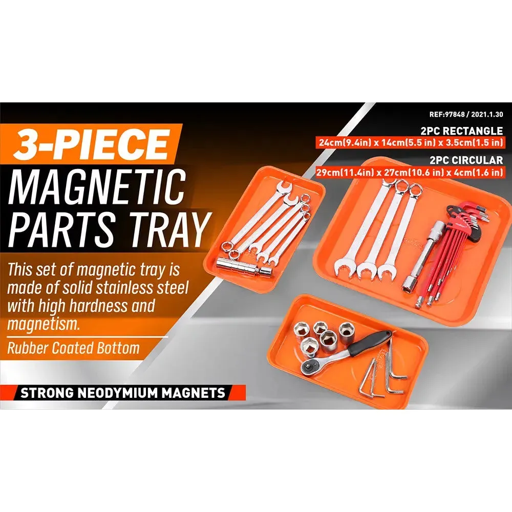 3 Piece Magnetic Tool Parts Tray Organiser Set
