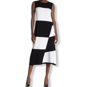 525 America Colorblock Knit Midi Dress Black White New Medium