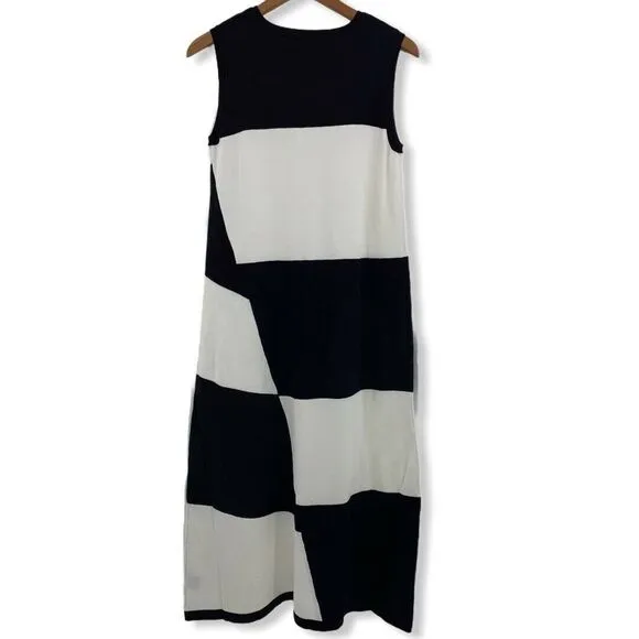 525 America Colorblock Knit Midi Dress Black White New Medium