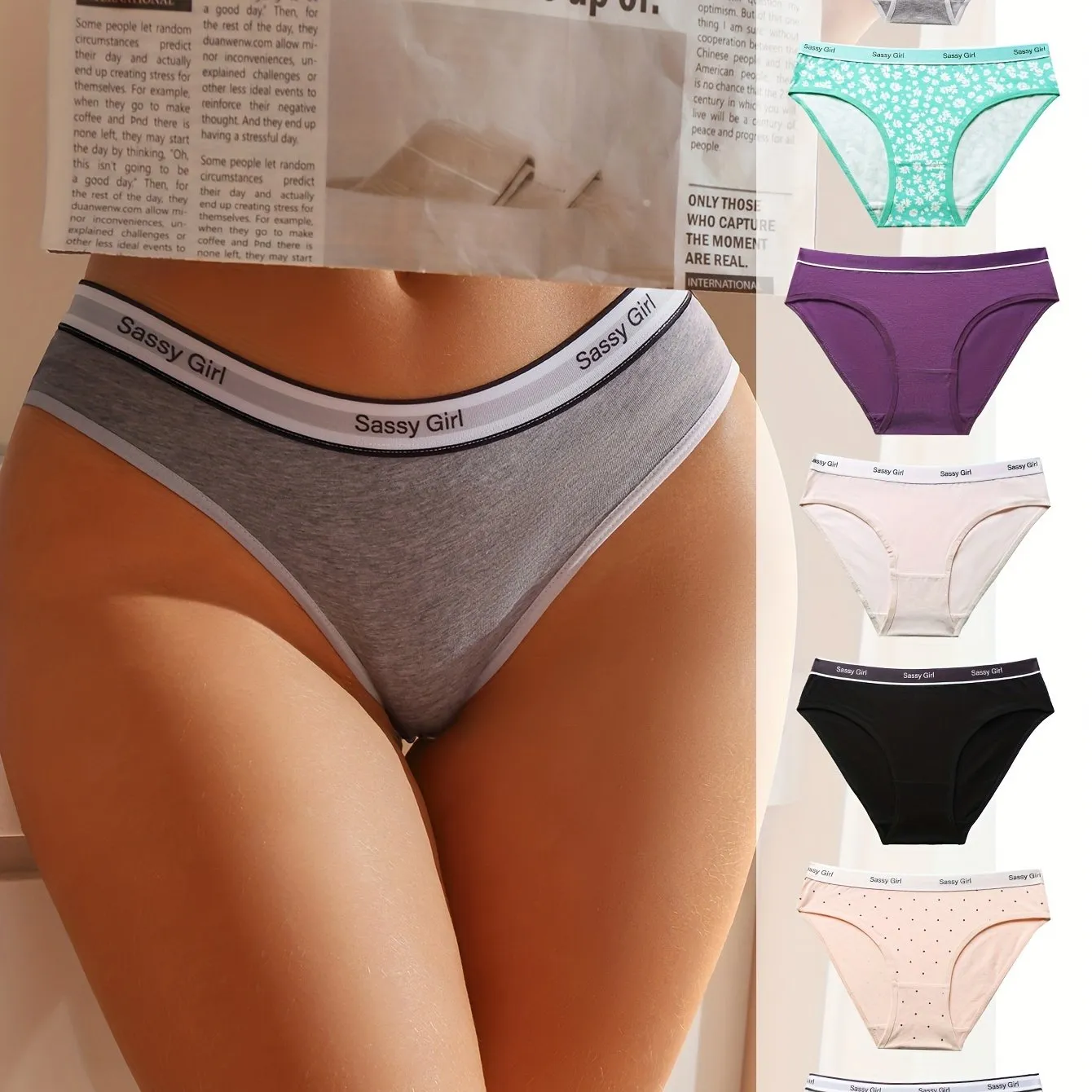 7pcs Colorblock Letter Tape Briefs - Comfy, Breathable & Stretchy Women's Intimates Panties