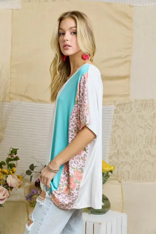 ADORA  Colorblock Casual Knit Tunic Top
