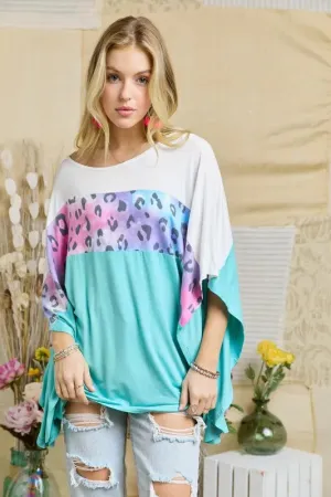 ADORA Colorblock Poncho Style Tunic Top