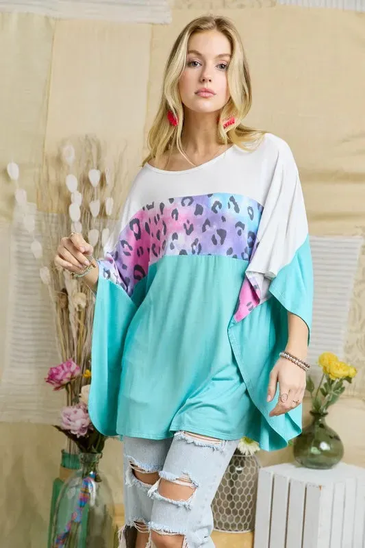 ADORA Colorblock Poncho Style Tunic Top