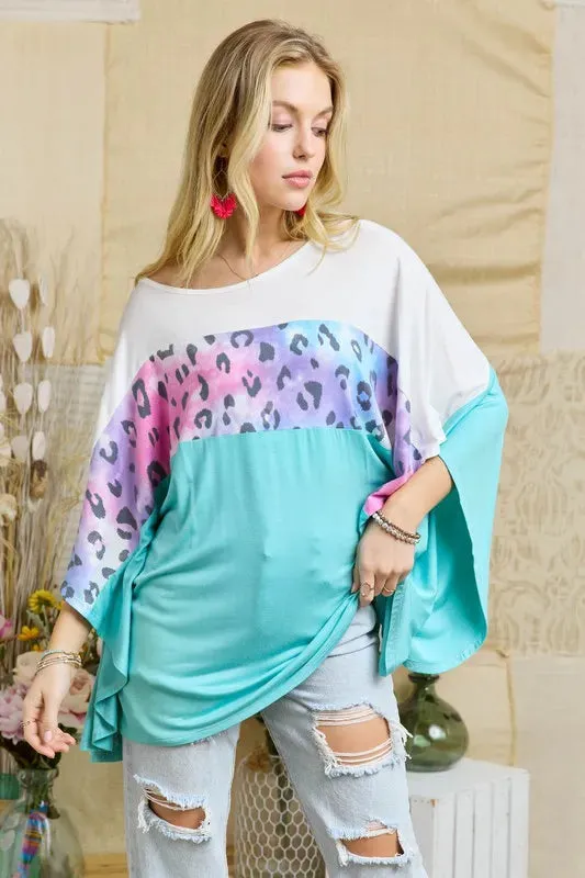 ADORA Colorblock Poncho Style Tunic Top