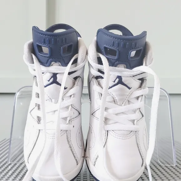 Air Jordan 6 Retro White and Navy Sneakers Size 11C Kids Gently Worn