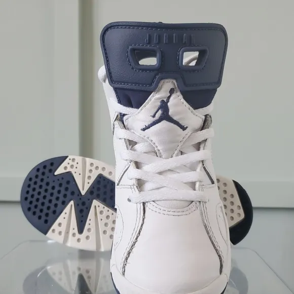 Air Jordan 6 Retro White and Navy Sneakers Size 11C Kids Gently Worn