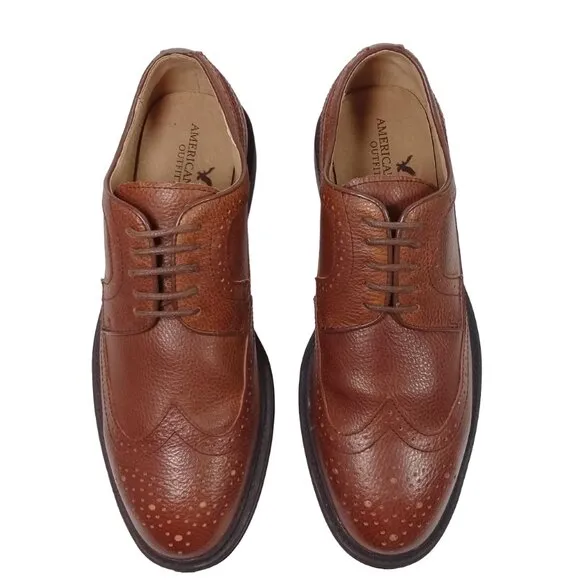 American Eagle Men's Lace-Up Leather Oxford Wingtip Shoes Size 10