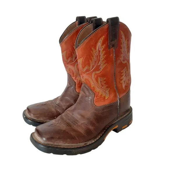 Ariat WorkHog Wide Western Boot Kids 7 Cowboy Boots Square Toe Orange Halloween