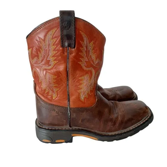 Ariat WorkHog Wide Western Boot Kids 7 Cowboy Boots Square Toe Orange Halloween
