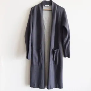 Aritzia Babaton Long Wool Cardigan Charcoal Gray with Pockets, Size Small