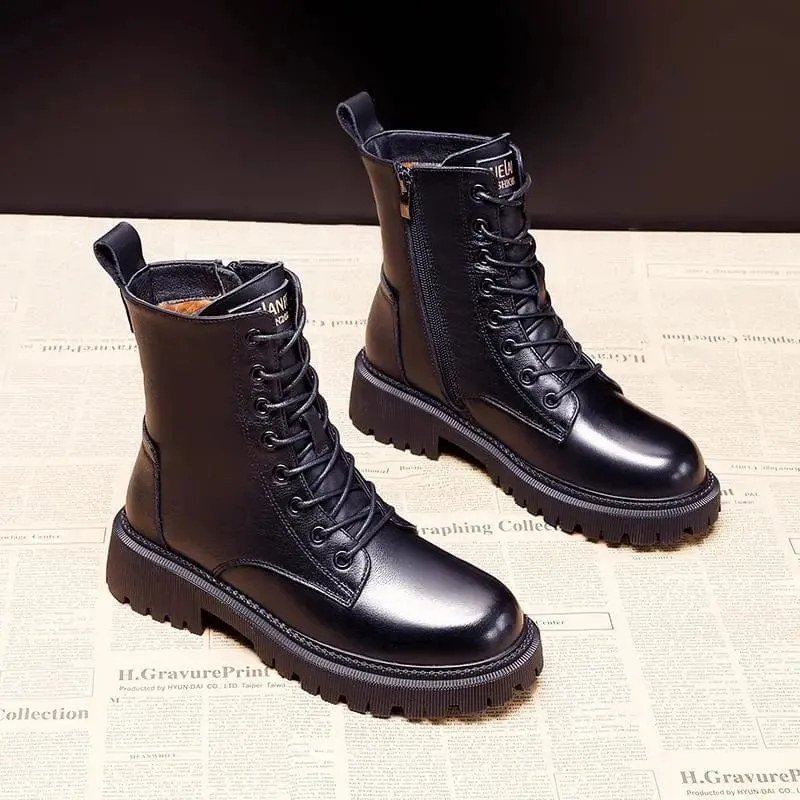 Ariyah | Black Leather Winter Boots for Women