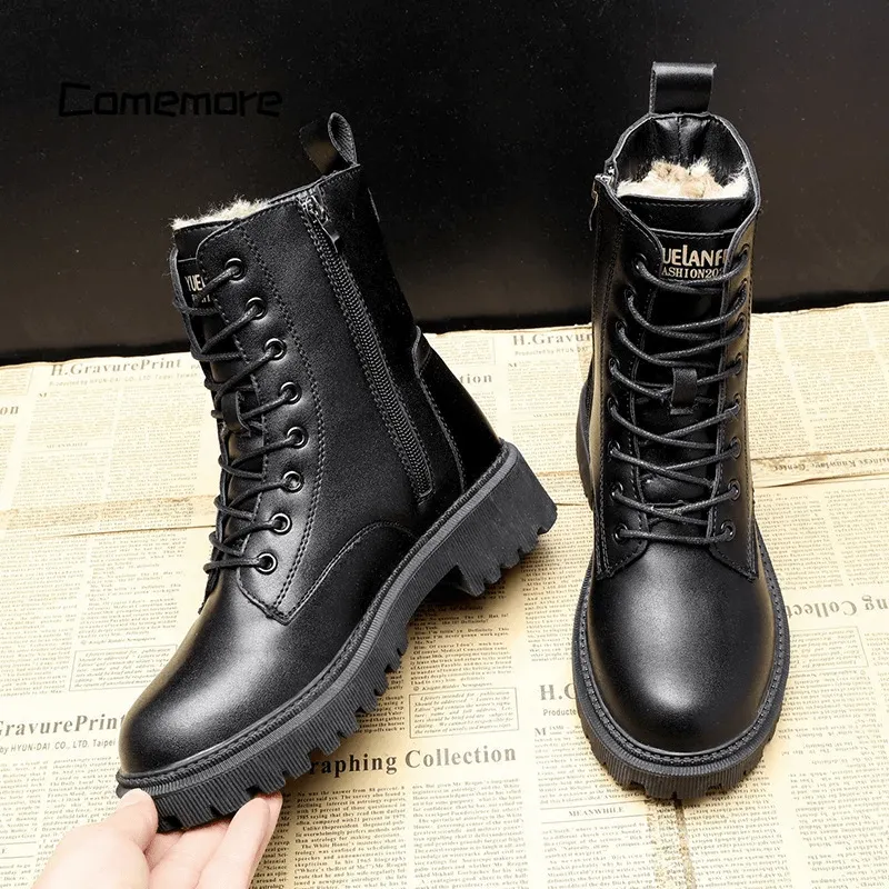 Ariyah | Black Leather Winter Boots for Women