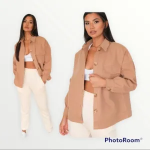 AVEC LES FILLES Tan Shacket Shirt Jacket