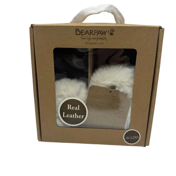BEARPAW Baby fur Boots size  6-12 Months chestnut brown leather NWT gift box