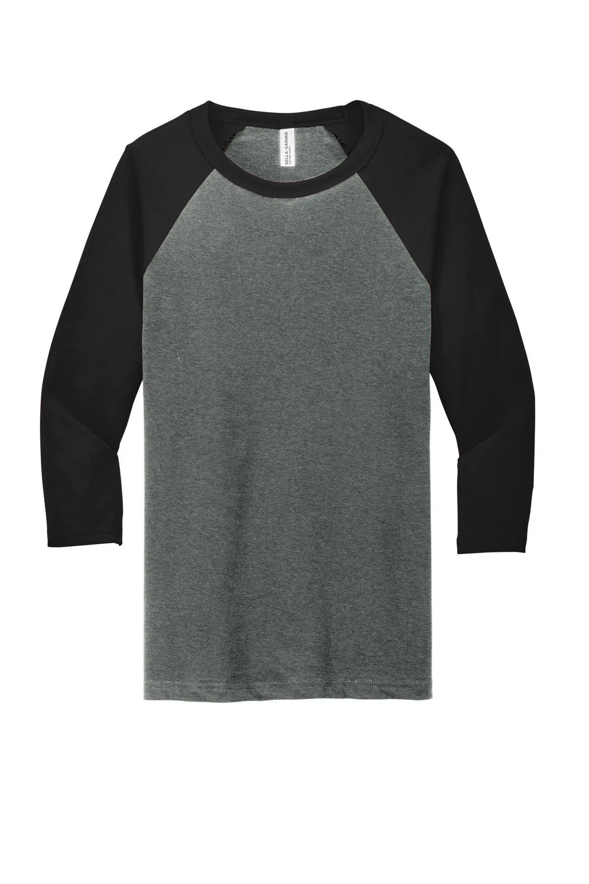 BELLA CANVAS  Unisex 3/4-Sleeve Baseball Tee. BC3200 Deep Heather/ Black