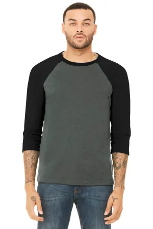 BELLA CANVAS  Unisex 3/4-Sleeve Baseball Tee. BC3200 Deep Heather/ Black