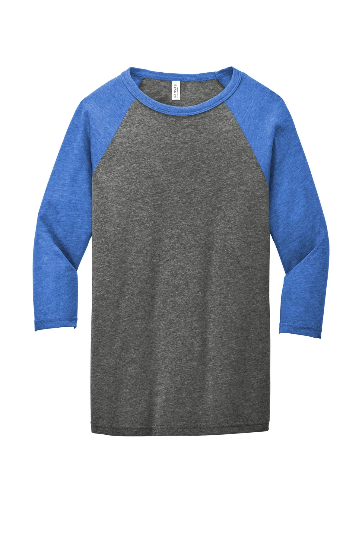 BELLA CANVAS  Unisex 3/4-Sleeve Baseball Tee. BC3200 Grey/ True Royal Triblend