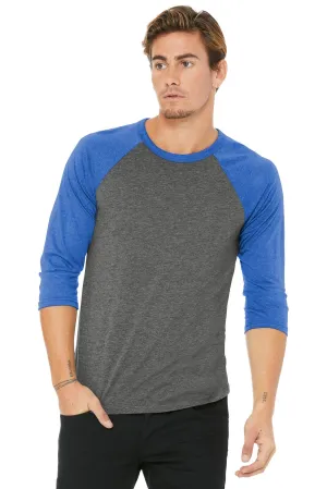 BELLA CANVAS  Unisex 3/4-Sleeve Baseball Tee. BC3200 Grey/ True Royal Triblend