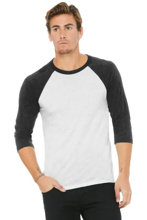 BELLA CANVAS  Unisex 3/4-Sleeve Baseball Tee. BC3200 White Flk/ Charcoal-BI Triblend