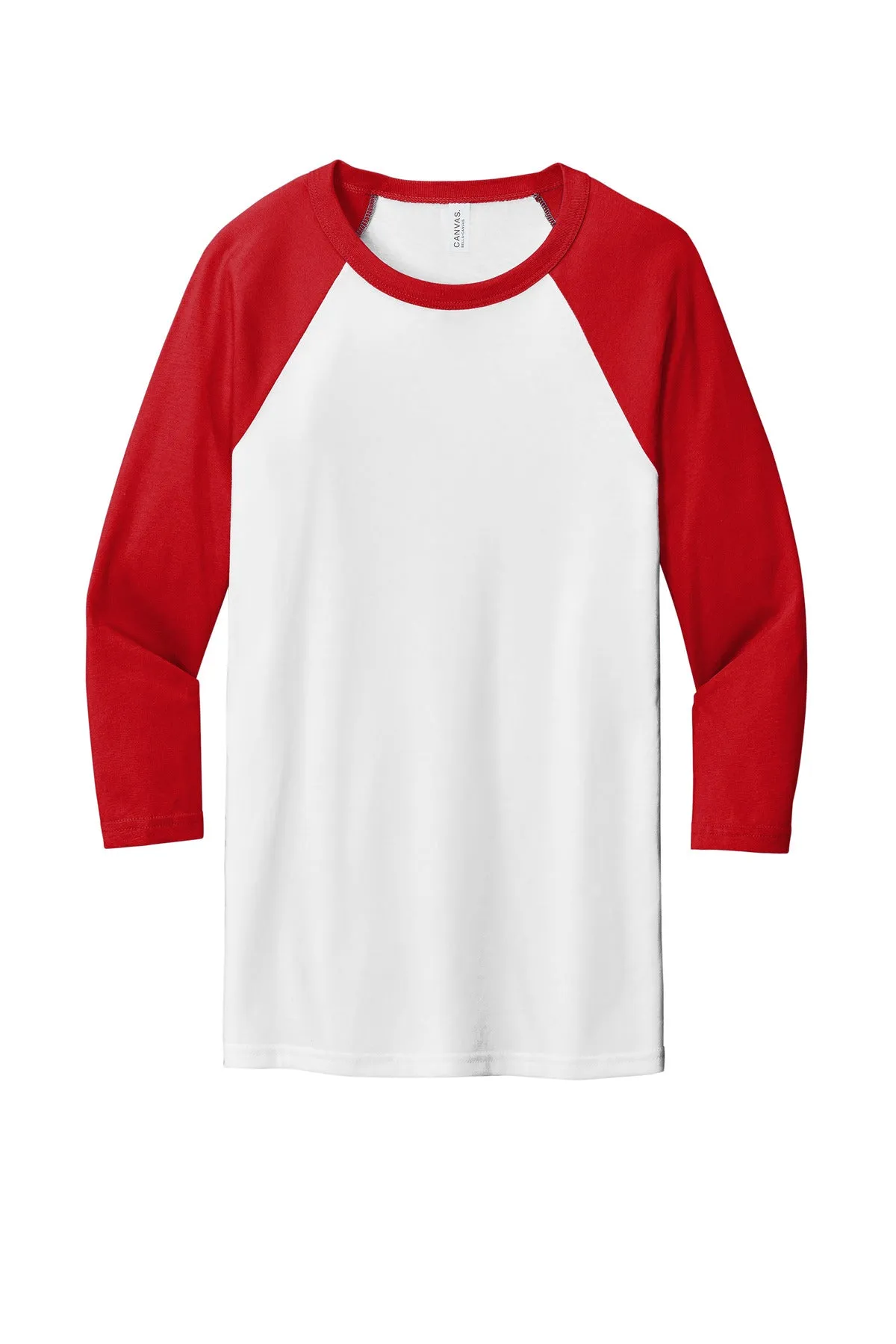 BELLA CANVAS  Unisex 3/4-Sleeve Baseball Tee. BC3200 White/ Red