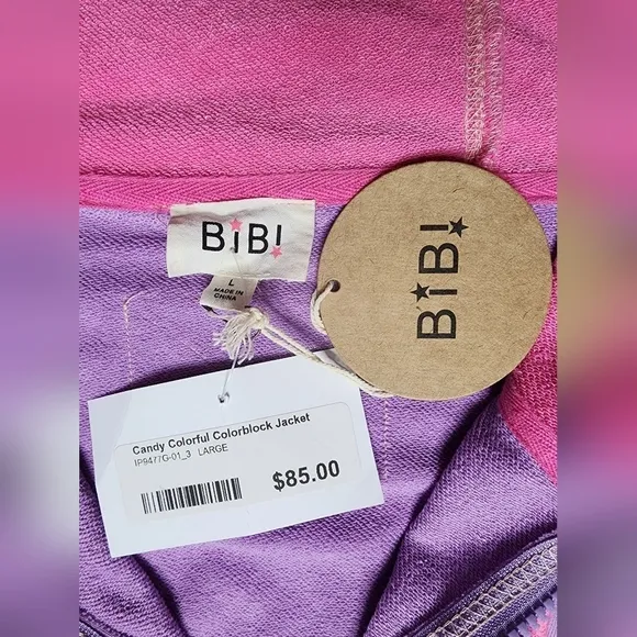 BiBi Boutique Oversized, Colorblock Full Zip Jacket, Size Large NWT