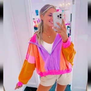BiBi Boutique Oversized, Colorblock Full Zip Jacket, Size Large NWT