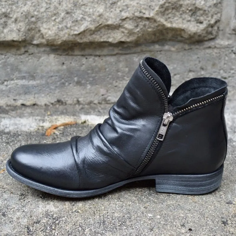 Bice - Orthopedic Leather Boots with Zipper