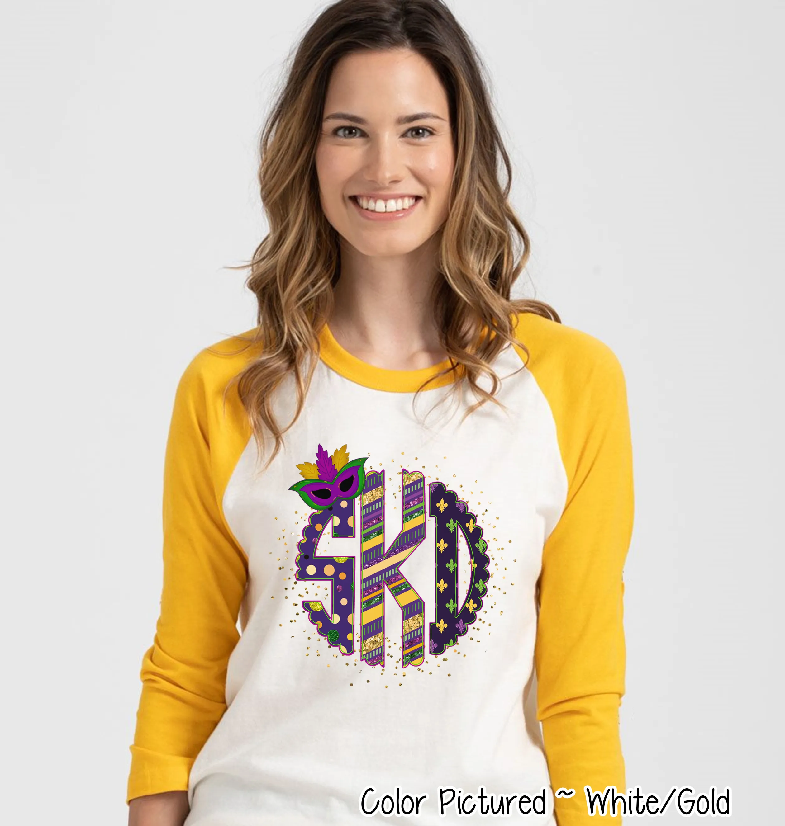 Big Monogram Mardi Gras Print with Mask Accent Tee