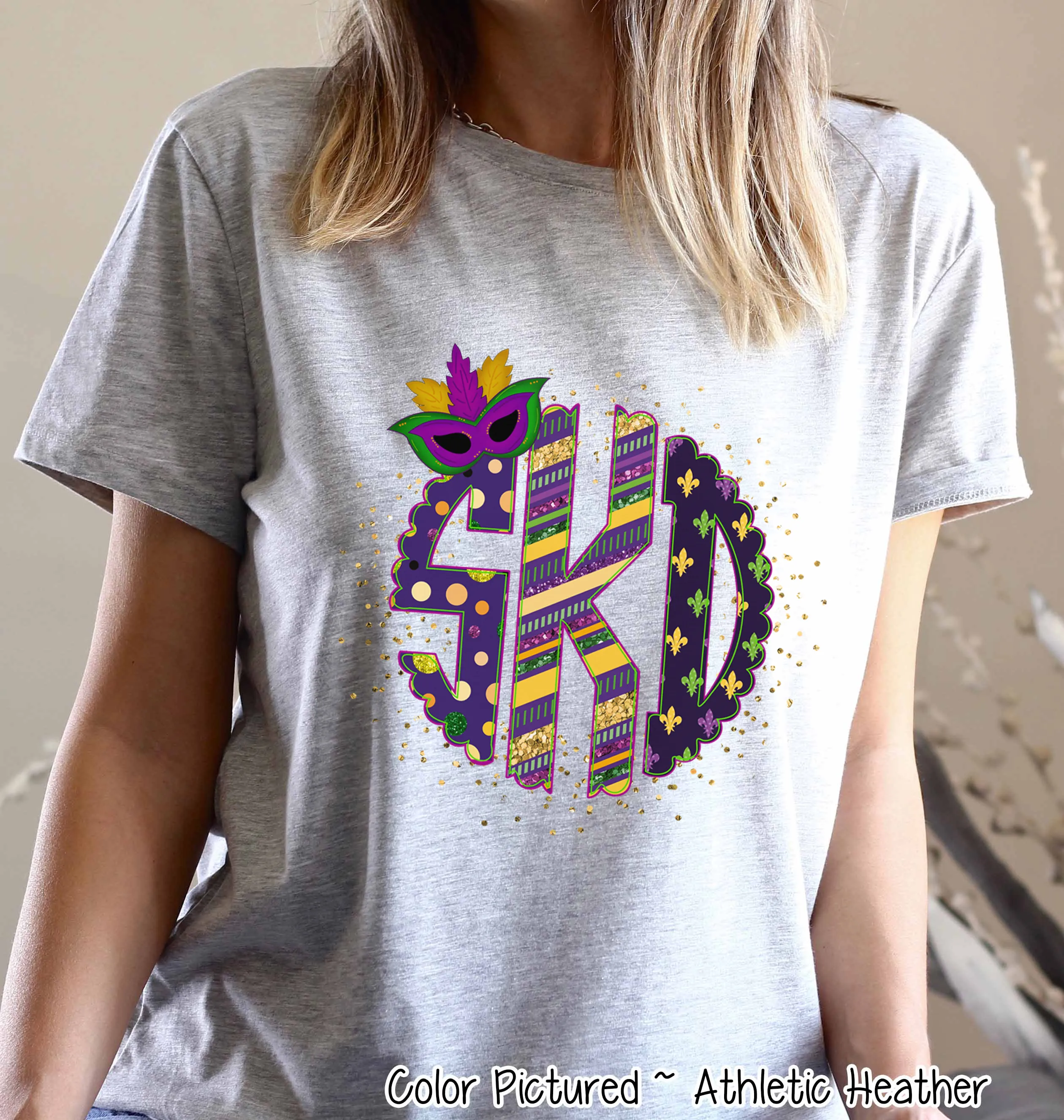 Big Monogram Mardi Gras Print with Mask Accent Tee
