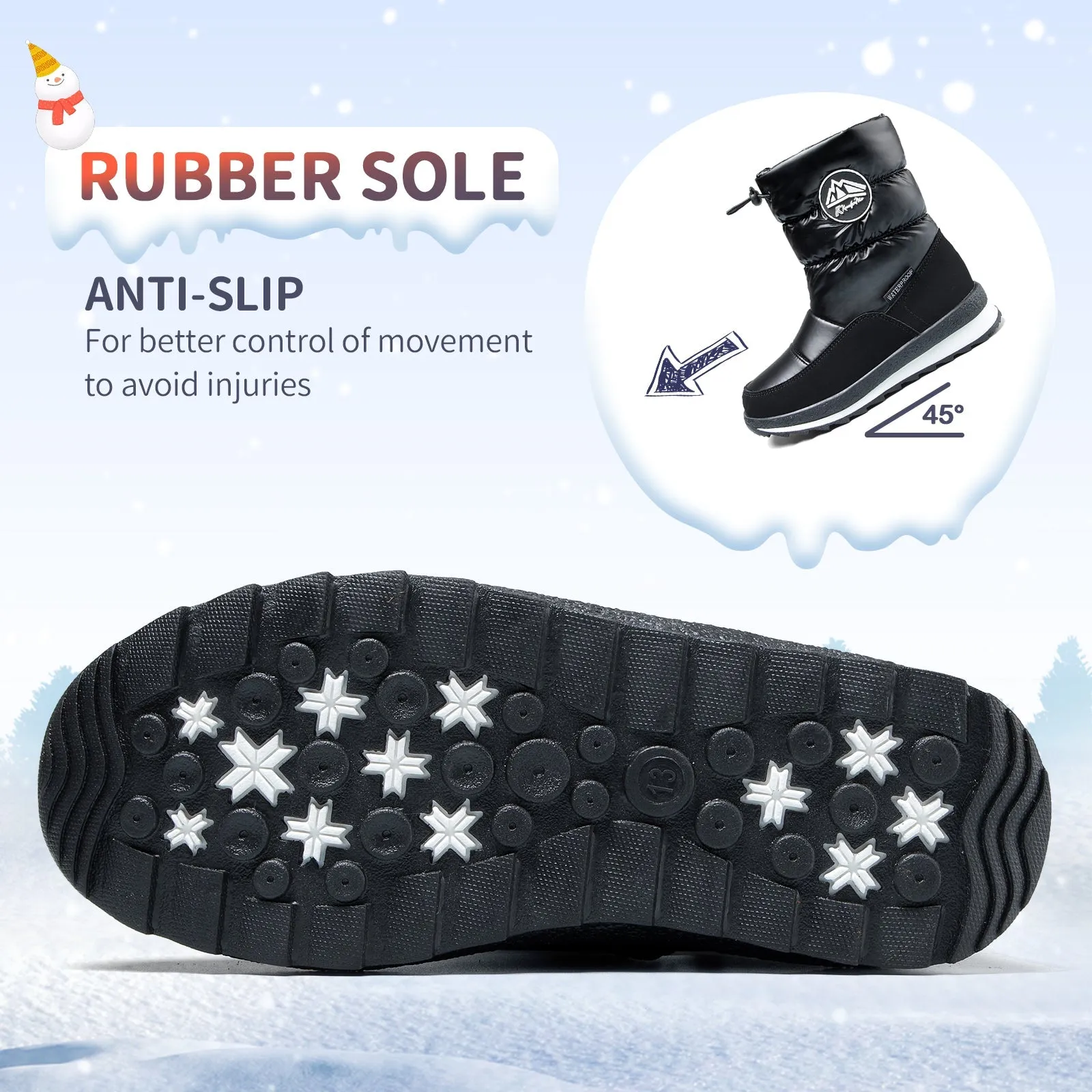 Black Glossy Winter Outdoor Waterproof Snow Boots