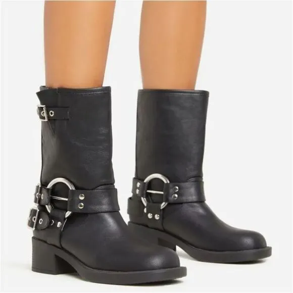 BLACK MOTO COMBAT BIKER BUCKLE BOOTIES